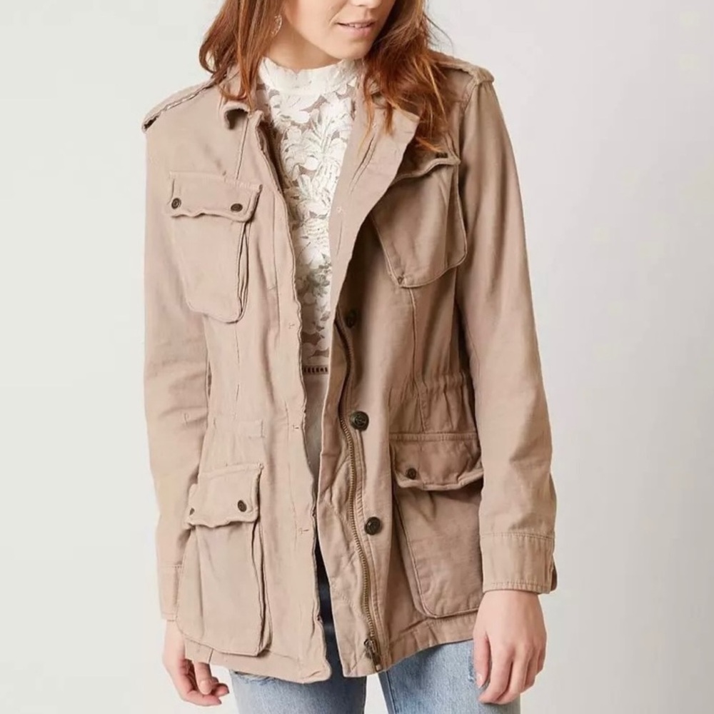 FREE PEOPLE tan Not Your Brothers military surplus utility jacket S
